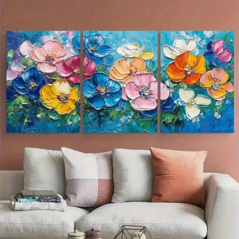 3pcs Modern Abstract Floral Impasto Design Metal Print Ready to Hang Art - Bella Home Decor
