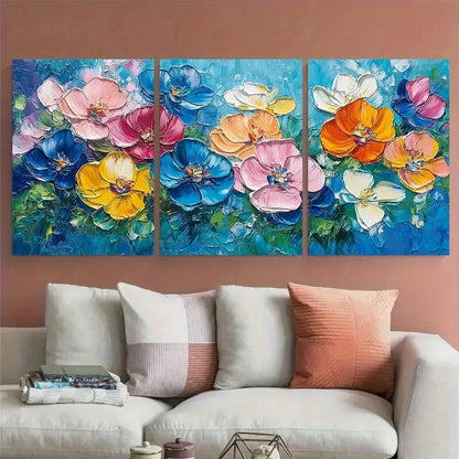 3pcs Modern Abstract Floral Impasto Design Metal Print Ready to Hang Art - Bella Home Decor