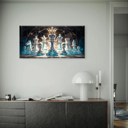 Glowing Glass Chess Pieces Modern Wall Art Canvas Office Home Framed 120x60cm