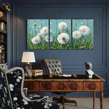 3pcs Dandelion Art White Fluff Blue Background Metal Print Ready to Hang Art - Bella Home Decor