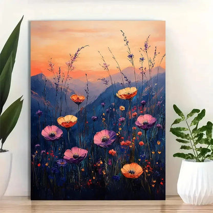 Beautiful Vibrant Floral Landscape Painting 40x60cm Metal Print Ready to Hang