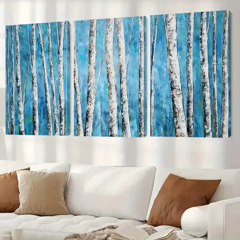 3pcs Abstract White Birch Tree Art Set Canvas Unframed - High Quality Print 100% Australian Made Wall Canvas - Bella Home Decor