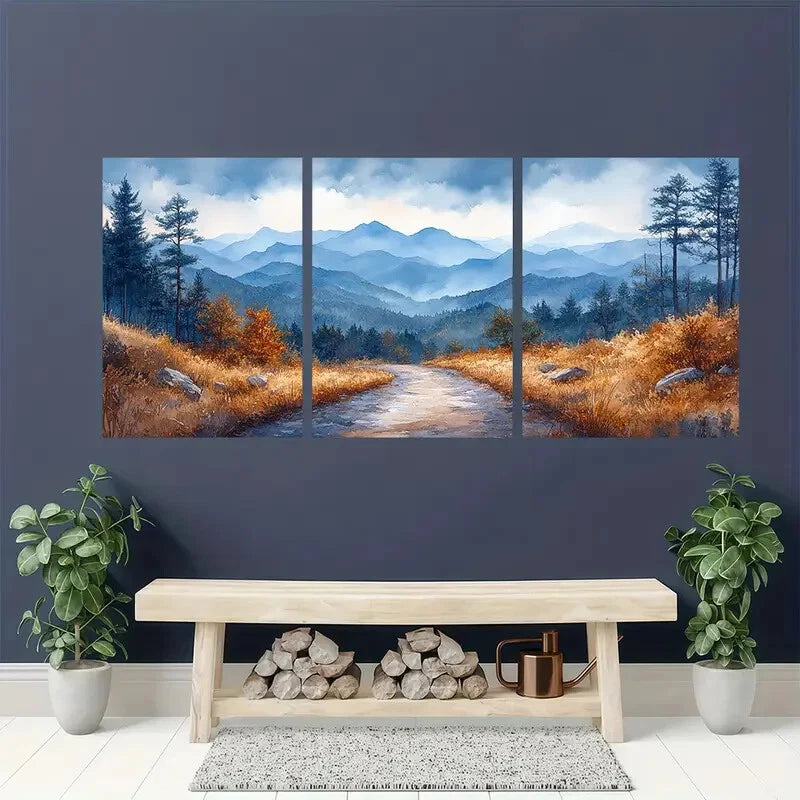 3pcs Blue Ridge Mountains Pine Trees & Misty Metal Print Ready to Hang Art