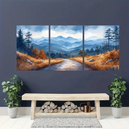 3pcs Blue Ridge Mountains Pine Trees & Misty Metal Print Ready to Hang Art