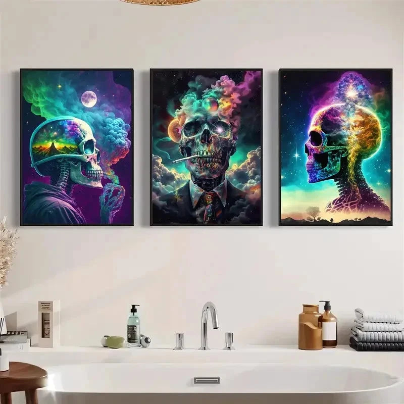 3pcs  Vibrant Cosmic & Skeleton VCS   Wall Art Canvas Framed 40x60cm - High Quality Print 100% Australian Made Wall Canvas Ready to Hang - Bella Home Decor