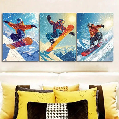 3pcs Snowboarder Art Painting  Wall Art Set Canvas Framed 40x60cm - High Quality Print 100% Australian Made Wall Canvas Ready to Hang