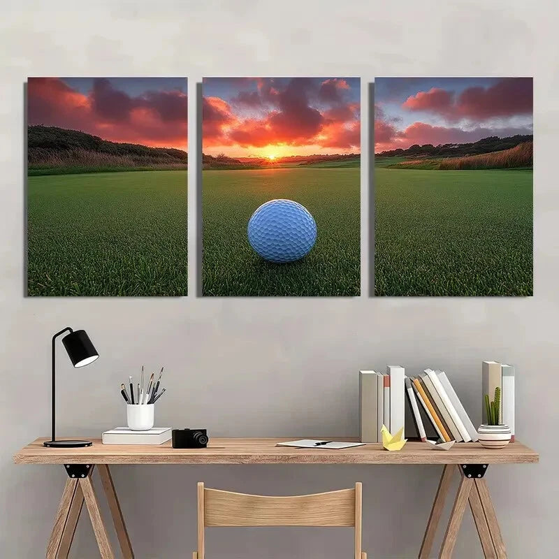 3pcs Sunset Golf Course Painting Metal Print Ready to Hang Art - Bella Home Decor