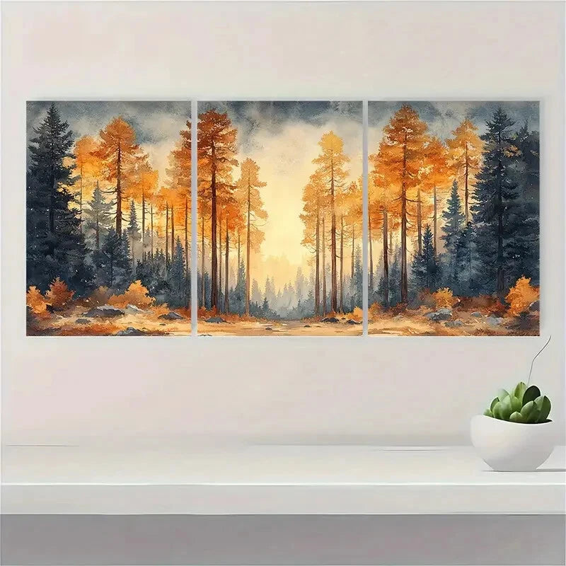 3pcs Sequoia Trees Watercolor Painting California Metal Print Ready to Hang Art - Bella Home Decor