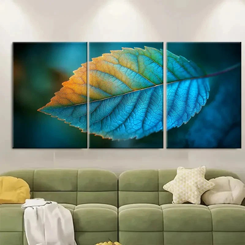 3pcs Macro Translucent Leaf Greens Blues N  Wall Art Set Canvas Framed 50x70cm - High Quality Print 100% Australian Made Wall Canvas Ready to Hang