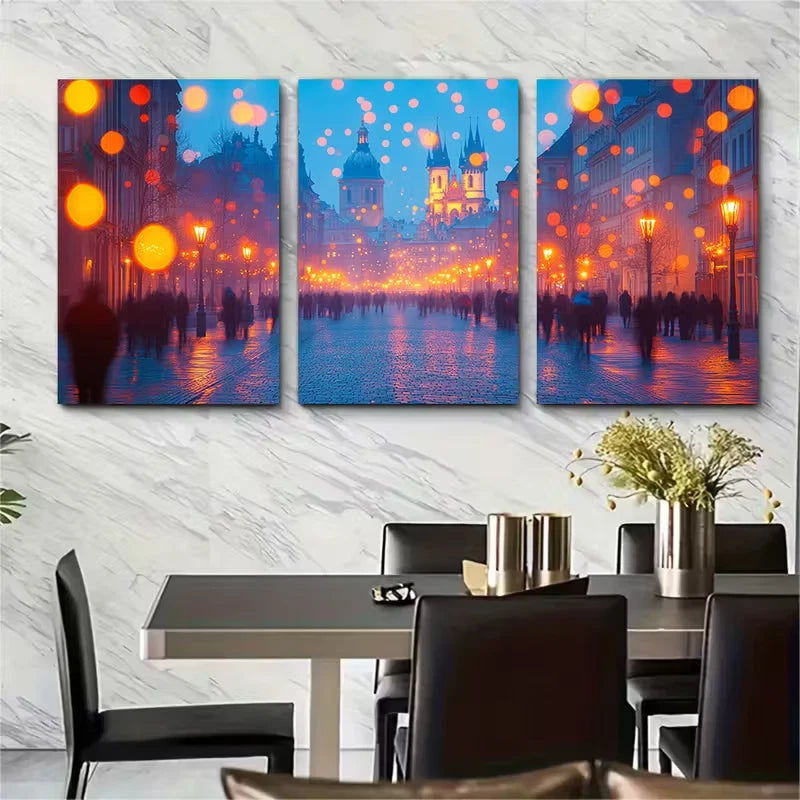 3pcs Twilight Architecture Metal Print Ready to Hang Art