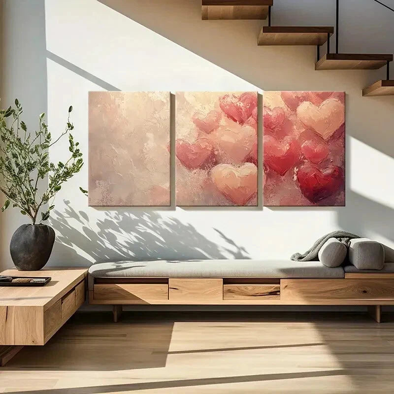 3pcs Artistic Hearts Painting Romantic Love Decor Metal Print Ready to Hang Art - Bella Home Decor