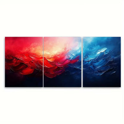3pcs Vibrant Abstract Red and Blue Brushstroke Metal Print Ready to Hang Art