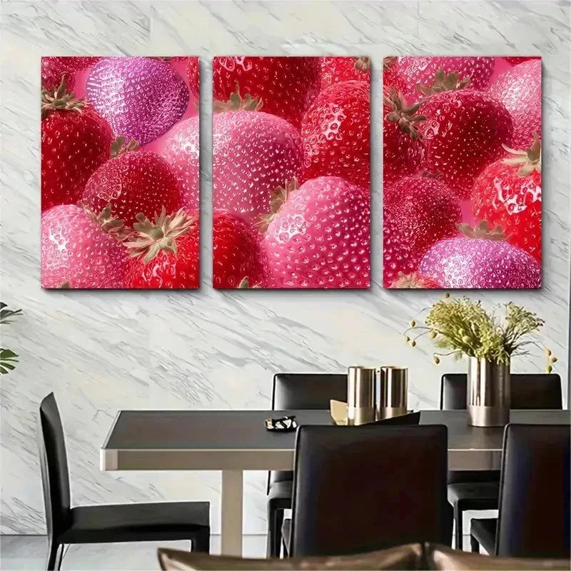 3pcs Disco Strawberries Preppy Disco Perfect Wall Art Set Canvas Framed 50x70cm - High Quality Print 100% Australian Made Wall Canvas Ready to Hang - Bella Home Decor