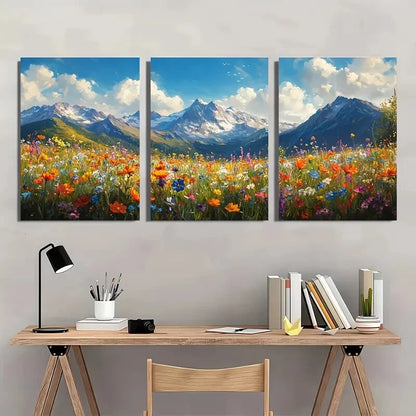 3pcs Vibrant Mountain and Wildflower Art Metal Print Ready to Hang Art - Bella Home Decor
