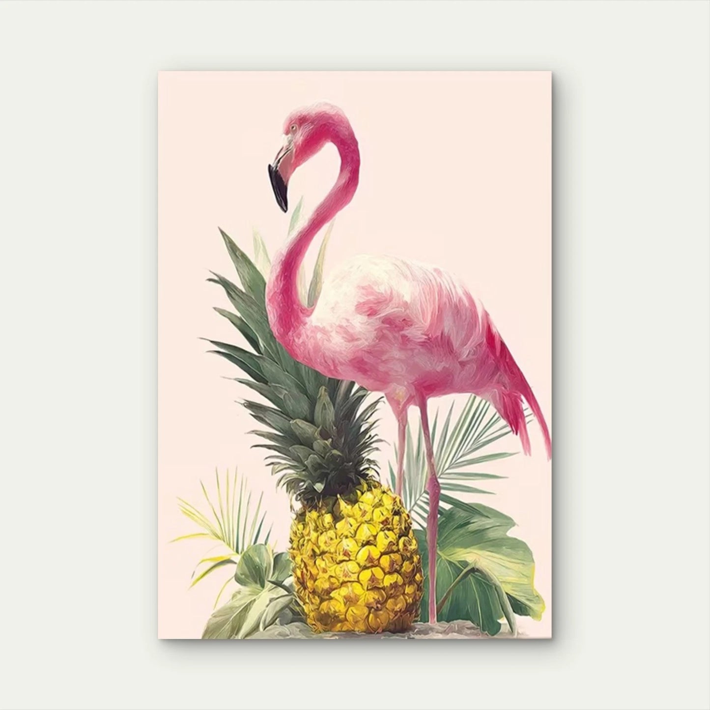 Tropical Pink Flamingo & Pineapple Metal Print Ready to Hang