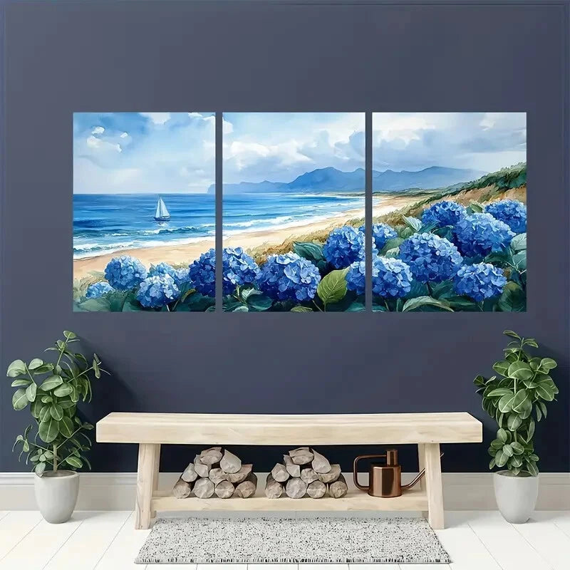 3pcst Nantucket Painting Hydrangeas Poster Metal Print Ready to Hang Art - Bella Home Decor