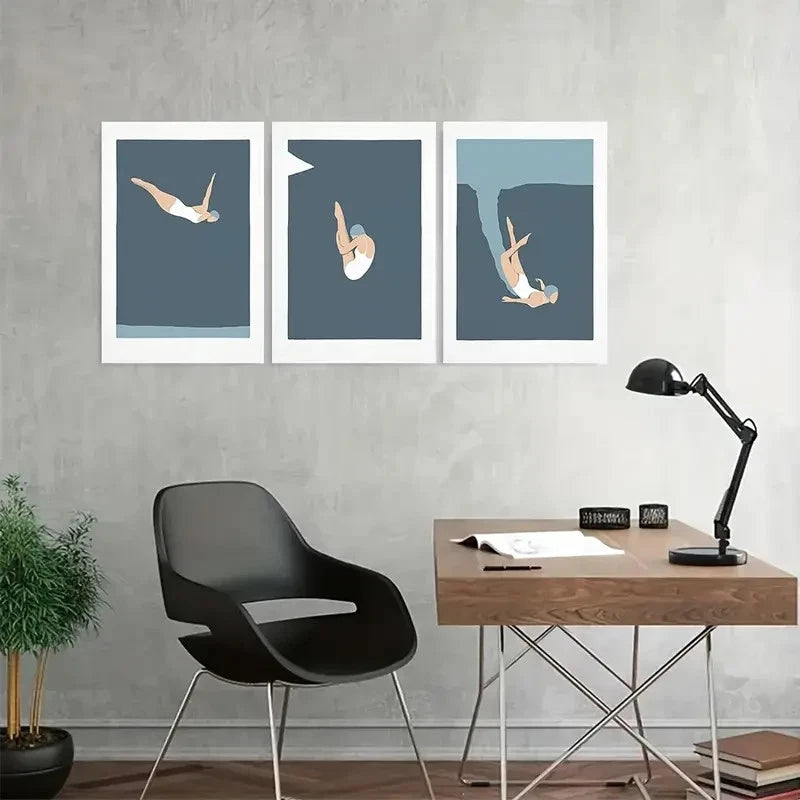 3pcs Woman Diving Wall Art Metal Print Ready to Hang Art