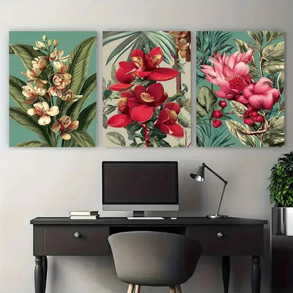 3pcs Paraguay Botanical Floral Illustration Wall Art Canvas Unframed - High Quality Print 100% Australian Made Wall Canvas