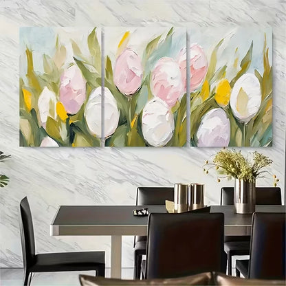 3pcs Floral Tulip Screen Panels Metal Print Ready to Hang Art