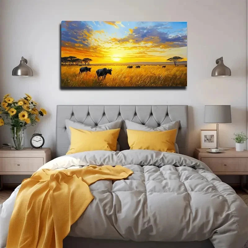 Savannah Sunset Wall Art Canvas Office Home Room Framed 120x60cm