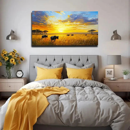 Savannah Sunset Wall Art Canvas Office Home Room Framed 120x60cm
