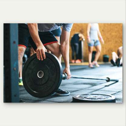 Weightlifter Loading Barbell Plates 5mm Plastic 5mm Plastic Poster Ready to Hang 90x60cm