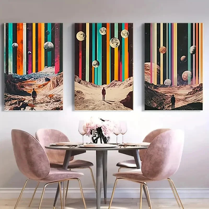 3pcs Vibrant Planets & Stars Design VPS  Wall Art Canvas Framed 40x60cm - High Quality Print 100% Australian Made Wall Canvas Ready to Hang - Bella Home Decor