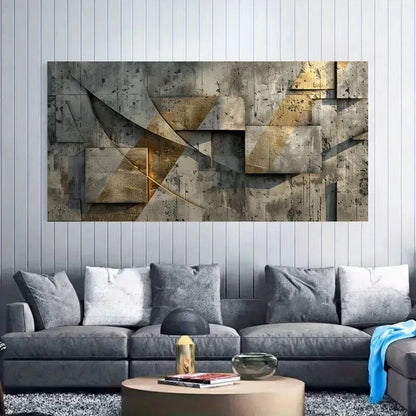 Abstract Gray & Golden Accents Wall Art Canvas Office Home Room Framed 120x60cm