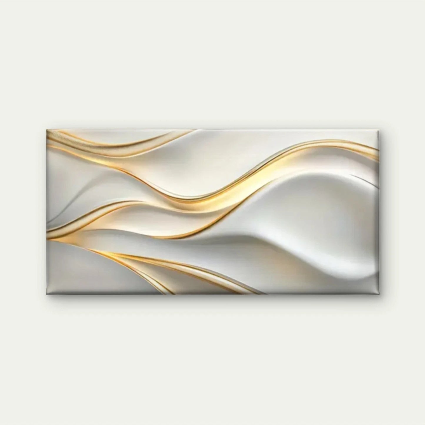 Abstract White & Golden Wavy Wall Art Canvas Office Home Room Framed 120x60cm