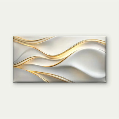 Abstract White & Golden Wavy Wall Art Canvas Office Home Room Framed 120x60cm