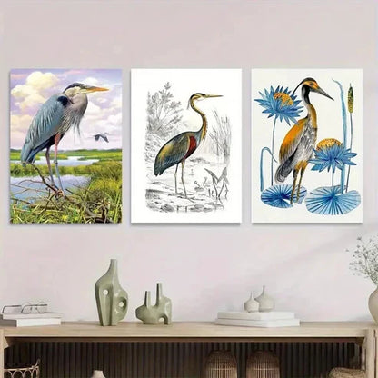 3pcs Herons in Nature Landscape Modern Wall Art Set Canvas Unframed - High Quality Print 100% Australian Made Wall Canvas