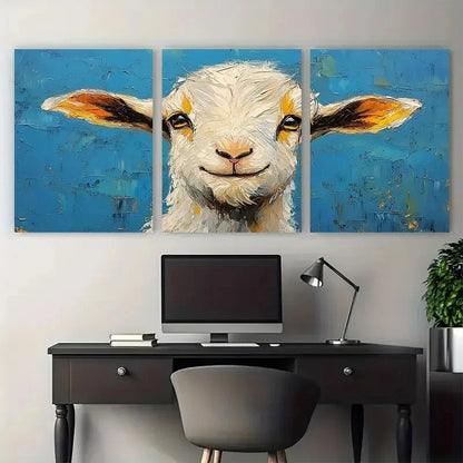 3pcs Cute Goat Animal Farmhouse Illustration Metal Print Ready to Hang Art - Bella Home Decor