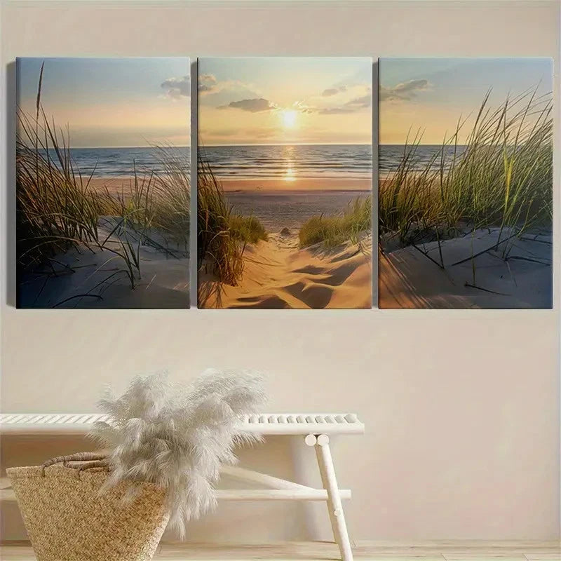 3pcs Beach Sunset Ocean View Coastal Metal Print Ready to Hang Art - Bella Home Decor