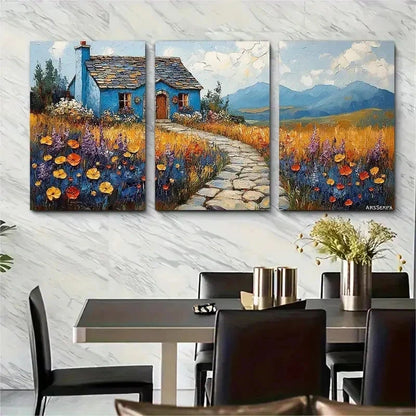3pcs Irish Cottage Naive Style Impasto Perfect Wall Art Set Canvas Framed 50x70cm - High Quality Print 100% Australian Made Wall Canvas Ready to Hang