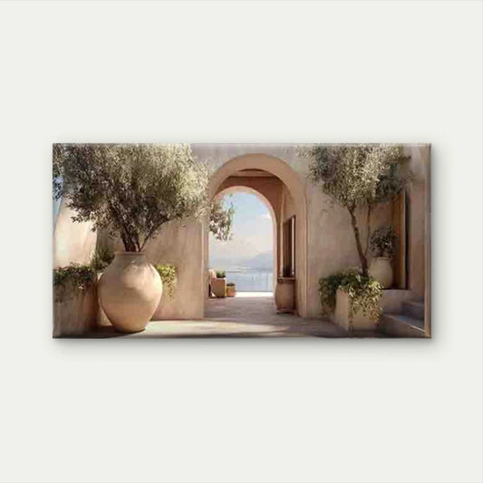 Aegean Sea White Cycladic House Wall Art Canvas Office Home Room Framed 120x60cm
