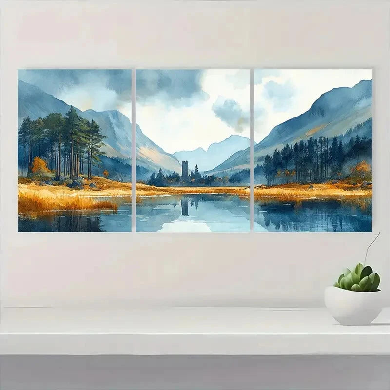 3pcs Wicklow Mountains Landscape Watercolor Art Metal Print Ready to Hang Art - Bella Home Decor