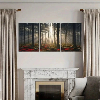 3pcs Sunlight Forest Nature Landscape Art Metal Print Ready to Hang Art - Bella Home Decor