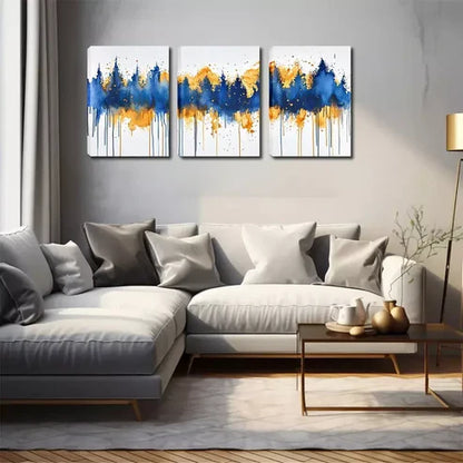 3pcs Vibrant Blue & Golden Tree Design Wall Art Set Canvas Unframed - High Quality Print 100% Australian Made Wall Canvas