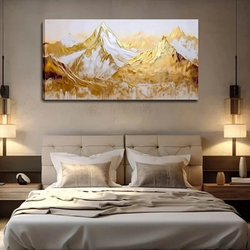 Golden Peaks Under White Sky Wall Art Canvas Office Home Room Framed 120x60cm - Bella Home Decor