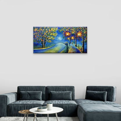 Autumn Road Lights Abstract Wall Art Canvas Office Home Room Framed 120x60cm