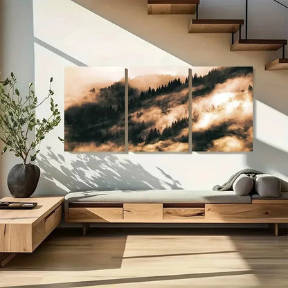 3pcs Misty Forest & Mountain Scenery Metal Print Ready to Hang Art