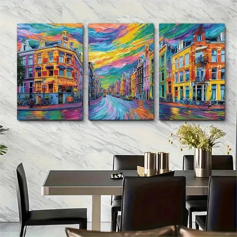3pcs Abstract Street & Cityscape Design Perfect Wall Art Set Canvas Framed 50x70cm - High Quality Print 100% Australian Made Wall Canvas Ready to Hang - Bella Home Decor
