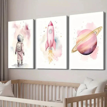 3pcs Astronaut & Rocket Themes Wall Art Set Canvas Unframed - High Quality Print 100% Australian Made Wall Canvas - Bella Home Decor