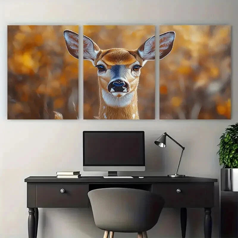 3pcs White Tailed Deer Wild Animal Illustration Metal Print Ready to Hang Art - Bella Home Decor