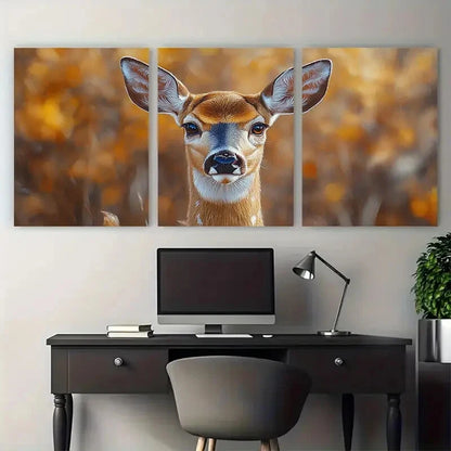 3pcs White Tailed Deer Wild Animal Illustration Metal Print Ready to Hang Art - Bella Home Decor