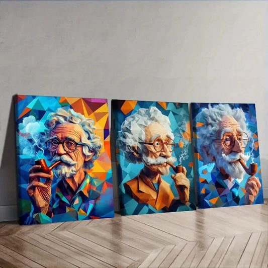 3pcs Vibrant Clay Old Man Trio Colorful Wall Art Set Canvas Framed 40x60cm - High Quality Print 100% Australian Made Wall Canvas Ready to Hang
