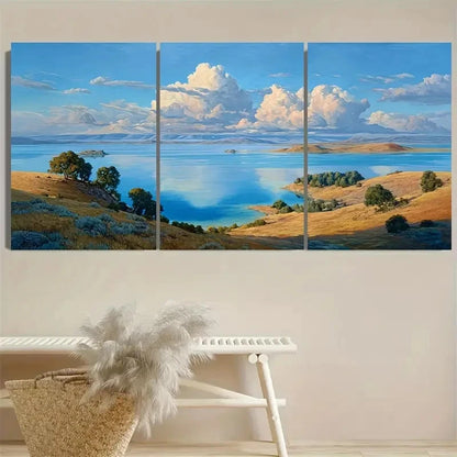 3pcs Lake Fort Peck Scenic Wall Art Set Canvas Framed 60x90cm - High Quality Print 100% Australian Made Wall Canvas Ready to Hang