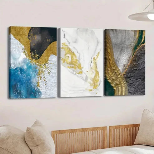 3pcs Fashion Retro Nordic Style Abstract Color Wall Art Set Canvas Unframed - High Quality Print 100% Australian Made Wall Canvas