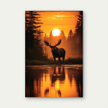 Majestic Moose Lake Sunset Golden Hour 40x60cm Metal Print Ready to Hang