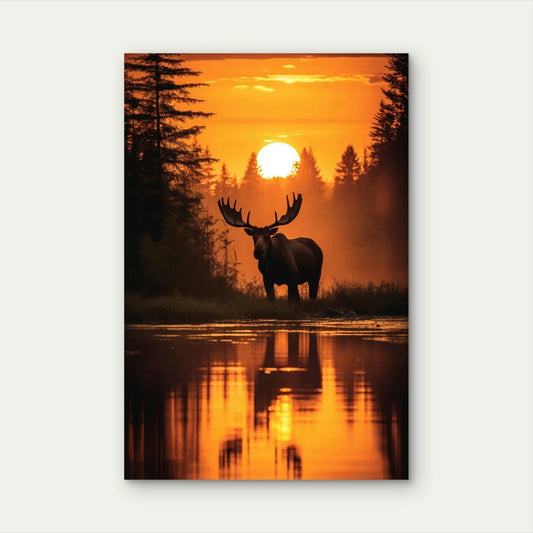 Majestic Moose Lake Sunset Golden Hour 40x60cm Metal Print Ready to Hang